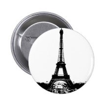 Black & White Eiffel Tower Pinback Buttons