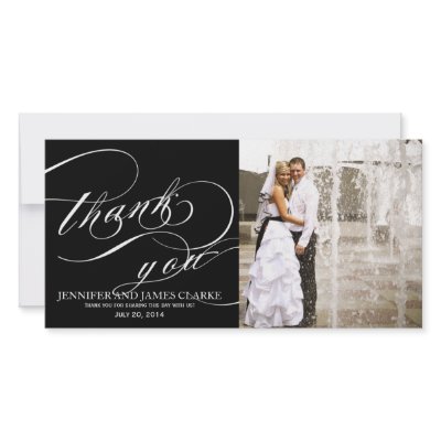 Black White Elegant Script Wedding Thank You Custom Photo Card by monogramgallery