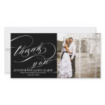Black White Elegant Script Wedding Thank You photo cards
