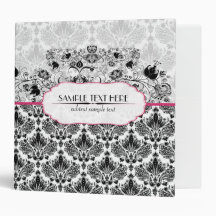 Black & White Elegant Vintage Floral Damask Vinyl Binders