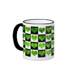 Black & White Field Of Green Hearts Mug