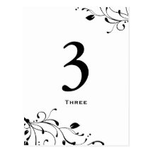 Black & White Floral Decal Table Number Card Post Cards