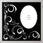 Black & White Floral & Swirls Scrapbook Page posters