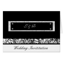 Black & white floral Wedding Invititation, Greeting Card
