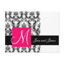 Black White Fuchsia Damask Wedding Announcement Postcard