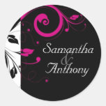 Black, White, Fuchsia Swirl Matching Envelope Seal Round Sticker