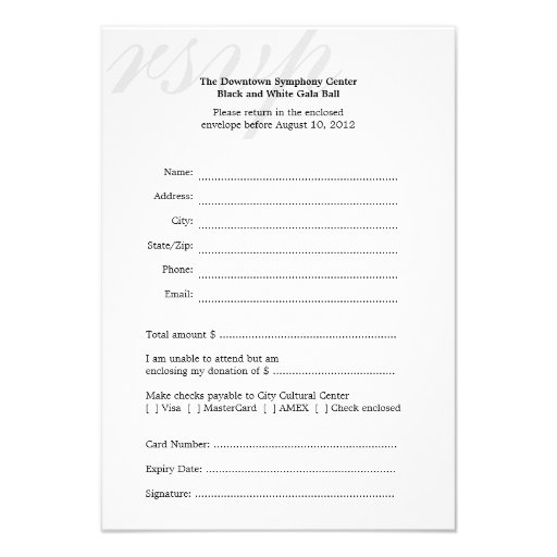 Black & white gala ball corporate RSVP response Invites