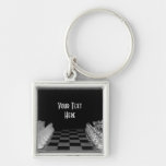 Black & White Glass Chess Board Game Keychain