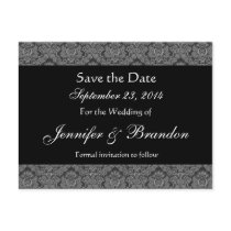 Black White Grey Damask Save Date Postcard