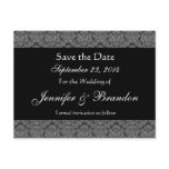 Black White Grey Damask Save Date Postcard