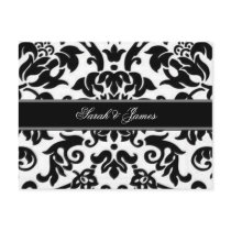 Black white & grey damask Wedding RSVP Post Cards
