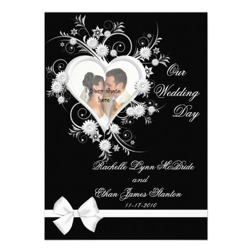 Black & White Heart Wedding Photo Invitations 5x7