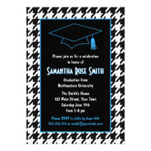 Black & White Houndstooth Blue Graduation Party Invitations