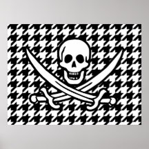 Black & White Houndstooth Jolly Roger Posters