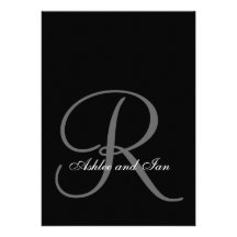Black White Initial Monogram Wedding Invitation
