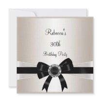 Black White Jewel Bow 30th  Birthday Silver Sepia Personalized Invites