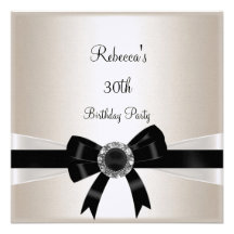 Black White Jewel Bow 30th  Birthday Silver Sepia Personalized Invites