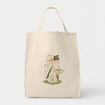 Black & White Kitty w/ Flower Bags