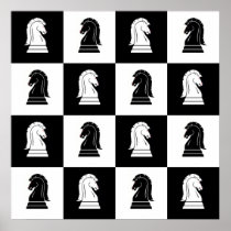 Black & White Knights Chessboard Poster Print