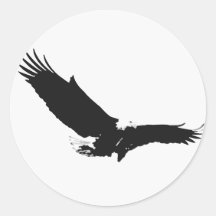 Black & White Landing Eagle Round Stickers