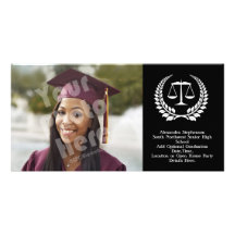 Black/White Laurel Law School Graduation Personalized Photo Card