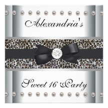 Black White Leopard Sweet 16 Birthday Party Custom Invite