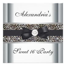 Black White Leopard Sweet 16 Birthday Party Announcement