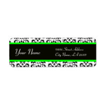 BLACK WHITE LIGHT GREEN DAMASK LABELS