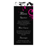 Black + White Magenta Reverse Swirl Wedding Menu Rack Cards