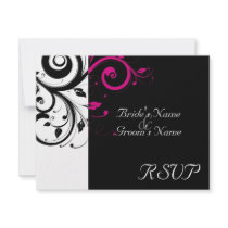 Black +White Magenta Swirl Wedding Matching RSVP Announcement