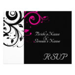Black +White Magenta Swirl Wedding Matching RSVP Announcement