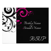 Black +White Magenta Swirl Wedding Matching RSVP Announcement