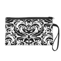 Black & White Masquerade Damask Wristlet Bag