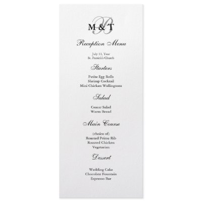 Black & White Matte Monogram Wedding Menu by InspiredWeddings