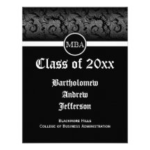 Black/White MBA Business Grad School Graduation Custom Invitation