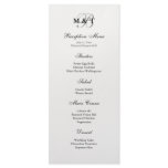 Black & White Monogram Reception Menu Customized Rack Card