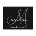 Black White Monogram Wedding Announcement Card Post Card