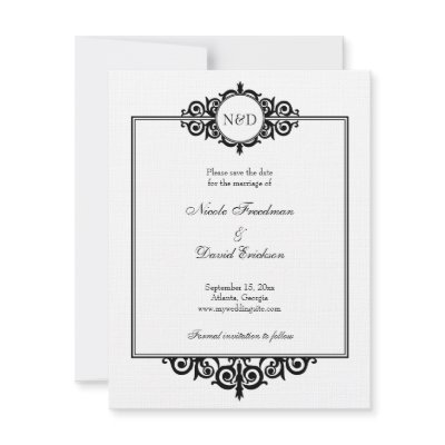 Black white monogram wedding save the date custom invitations by FidesDesign