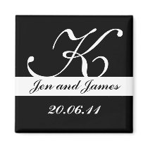 Black & White Monogram Wedding Save the Dates Fridge Magnet