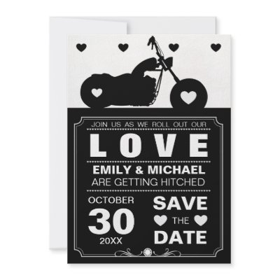 Black & White Motorcycle  Silhouette Save the Date Custom Invitations by oddlotpaperie