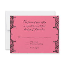 Black White n Hot Pink Fleur de Lis Damask RSVP Personalized Invitation