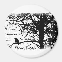 Black & White Nevermore Raven Silhouette Refrigerator Magnet