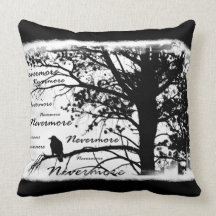 Black & White Nevermore Raven Silhouette Pillows