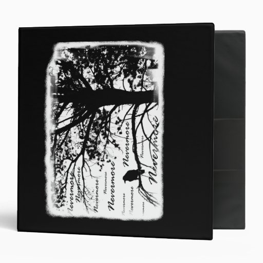 Black & White Nevermore Raven Silhouette Tree Vinyl Binder