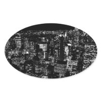 Black & White New York City Night Oval Sticker
