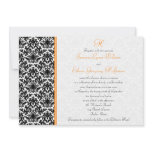 Black, White, Orange Damask Wedding Invitation