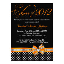 Black White Orange Polka Dot Graduation Invitation