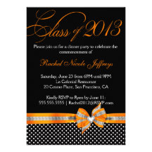 Black White Orange Polka Dot Graduation Invitation
