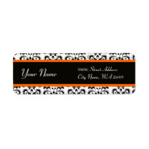 BLACK WHITE ORANGE YELLOW DAMASK LABELS