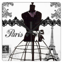 Black White Paris Fashion Mannequin Clock
